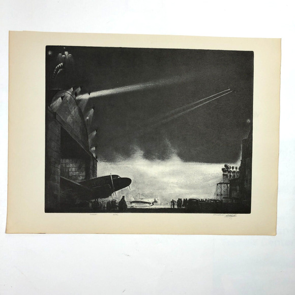 William Healslip "Airport" 1930s Art Print Treasury Collection Sketch Vintage - Picture 7 of 12